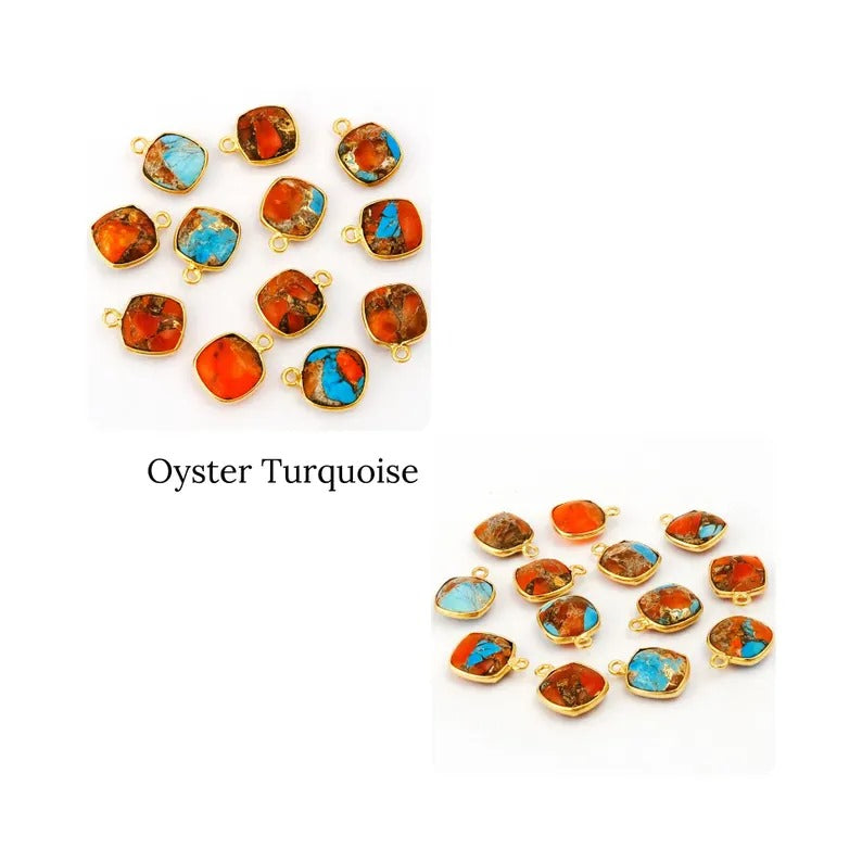 Gemstone Mohave Turquoise Cushion Shape Gold Bezel Charms