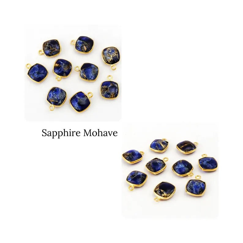 Gemstone Mohave Turquoise Cushion Shape Gold Bezel Charms