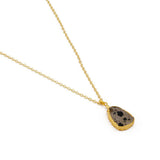 Dalmatian Jasper Pear Slice Gemstone Gold Electroplated Pendant Necklace