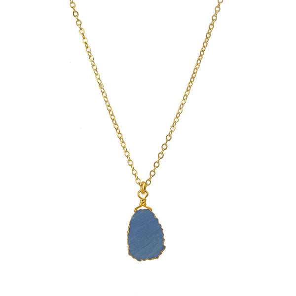 Blue Opal Pear Slice Pendant Necklace