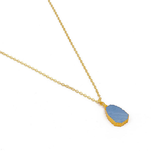 Blue Opal Pear Slice Pendant Necklace