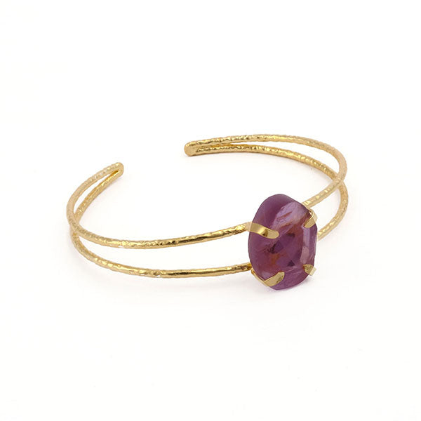 Natural Raw Gemstone Birthstone Prong set Healing Crystal Bangle Bracelet