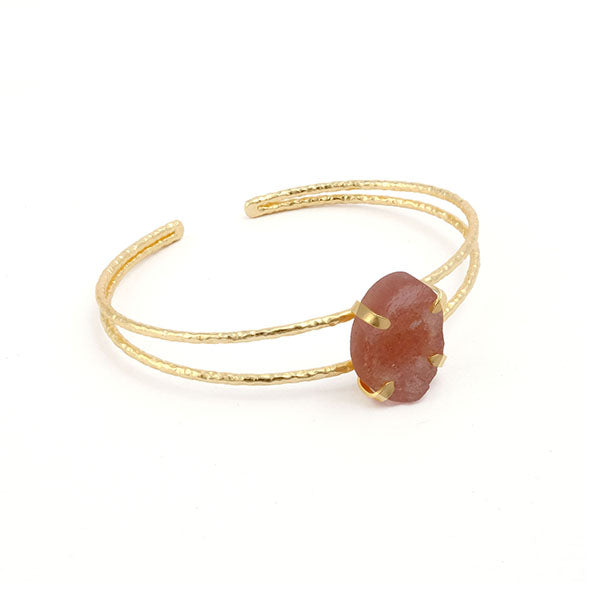 Natural Raw Gemstone Birthstone Prong set Healing Crystal Bangle Bracelet