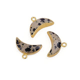 Dalmatian Jasper Crescent Moon Gold Plated Charm Pendant