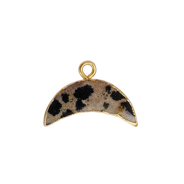 Dalmatian Jasper Crescent Moon Gold Plated Charm Pendant