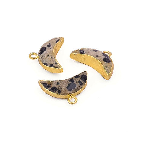 Dalmatian Jasper Crescent Moon Gold Plated Charm Pendant