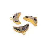 Dalmatian Jasper Crescent Moon Gold Plated Charm Pendant