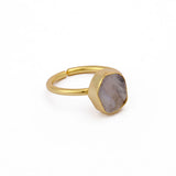 Raw Birthstone Gemstone Adjustable Silver Ring