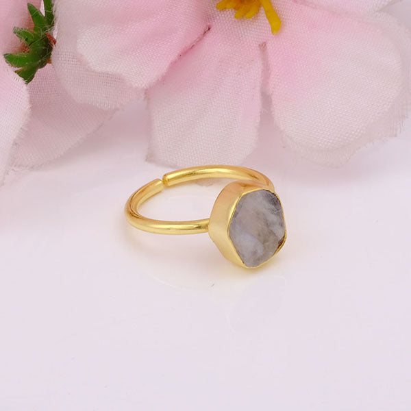 Raw Birthstone Gemstone Adjustable Silver Ring