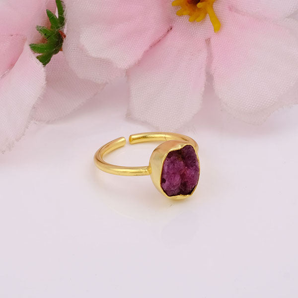 Raw Birthstone Gemstone Adjustable Silver Ring