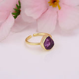 Raw Birthstone Gemstone Adjustable Silver Ring