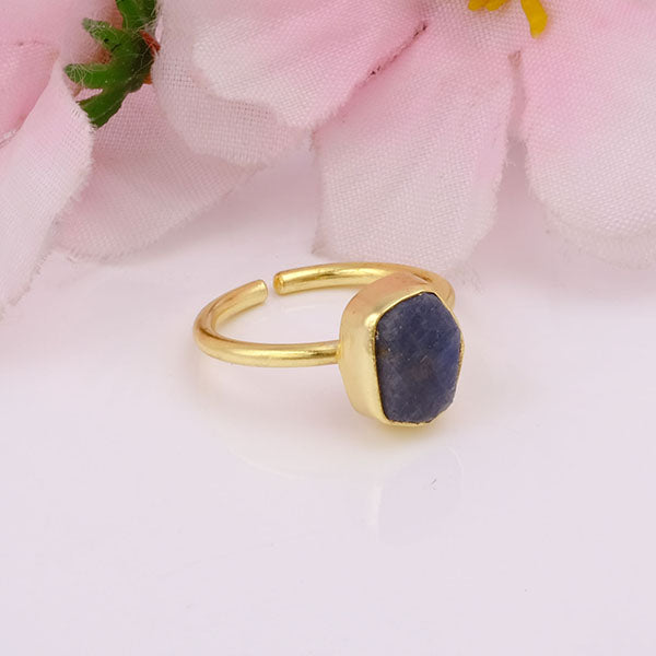 Raw Birthstone Gemstone Adjustable Silver Ring