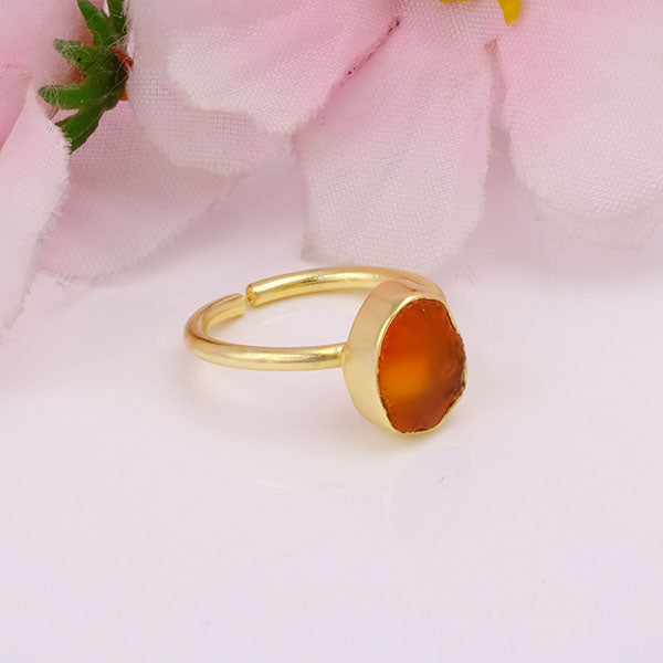 Raw Birthstone Gemstone Adjustable Silver Ring