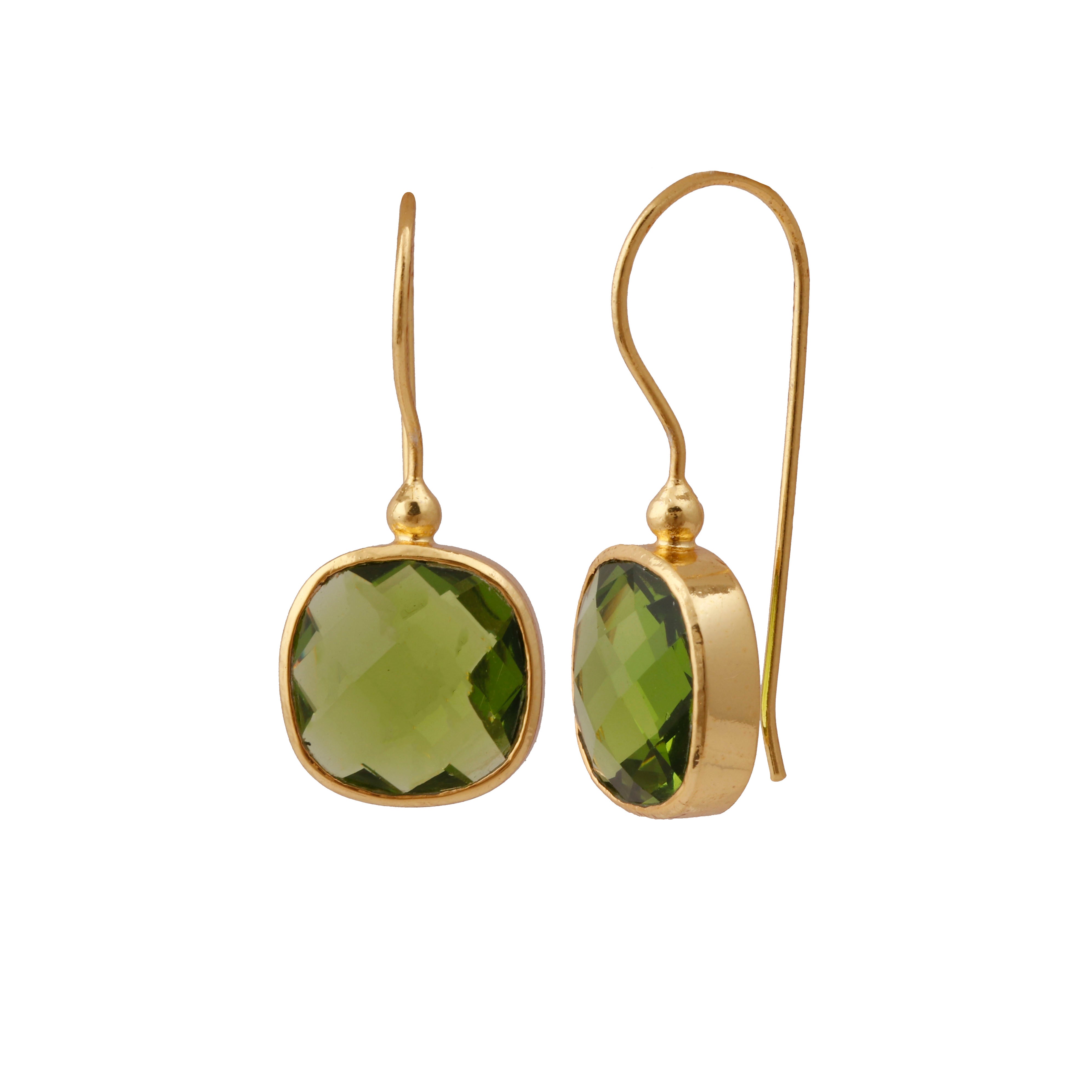 Green Peridot Gemstone Earring, Hook Jewellery For Women, Plain Metal With Gemstone Jewellery