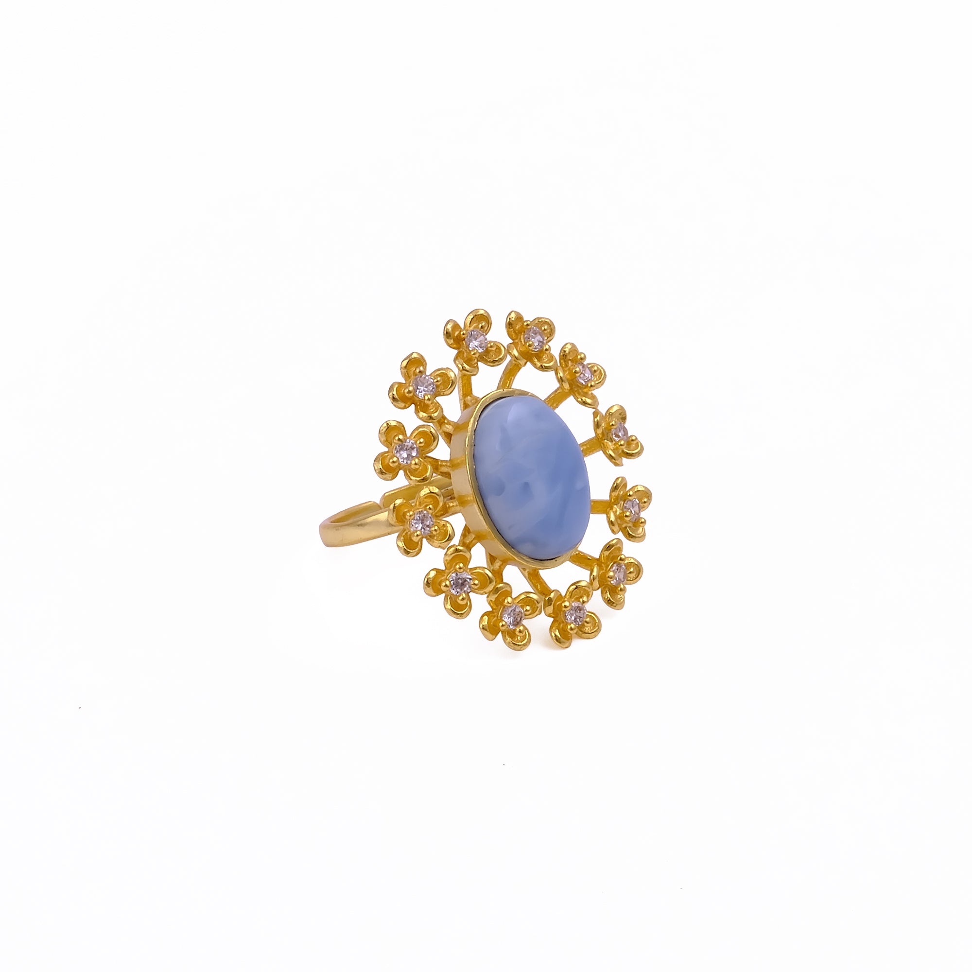 Labradorite Gemstone Ring Gold Plated Floral Statement Jewelry Brass Handmade ring