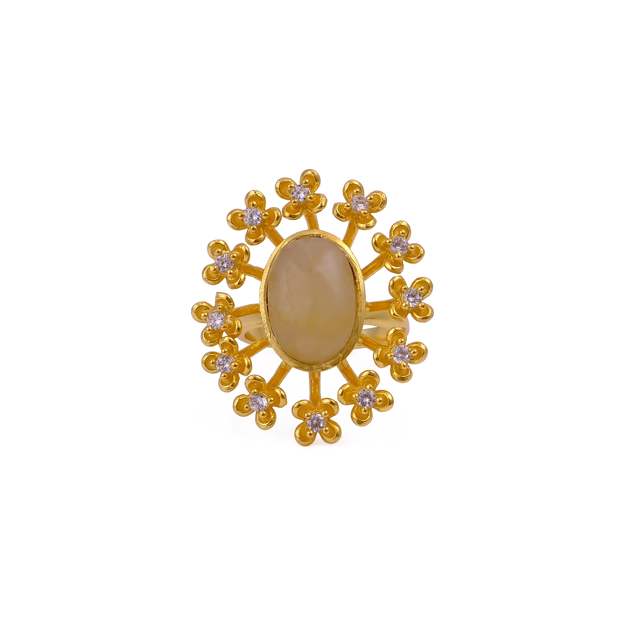 Labradorite Gemstone Ring Gold Plated Floral Statement Jewelry Brass Handmade ring