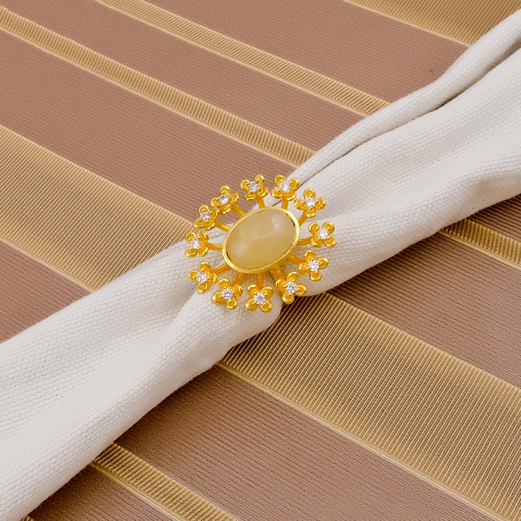 Labradorite Gemstone Ring Gold Plated Floral Statement Jewelry Brass Handmade ring