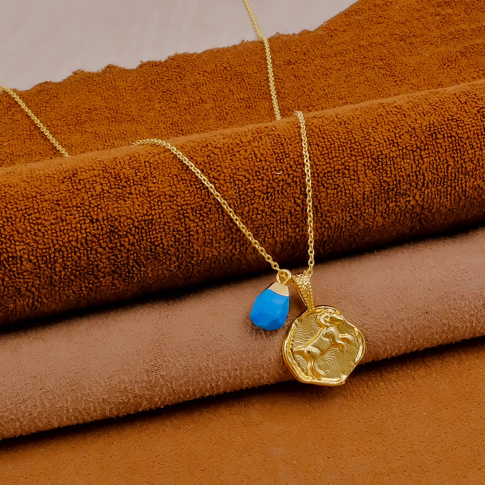 Ruby Gemstone Necklace Zodiac Sign Necklace Gold Plated Chain Necklace Turquoise