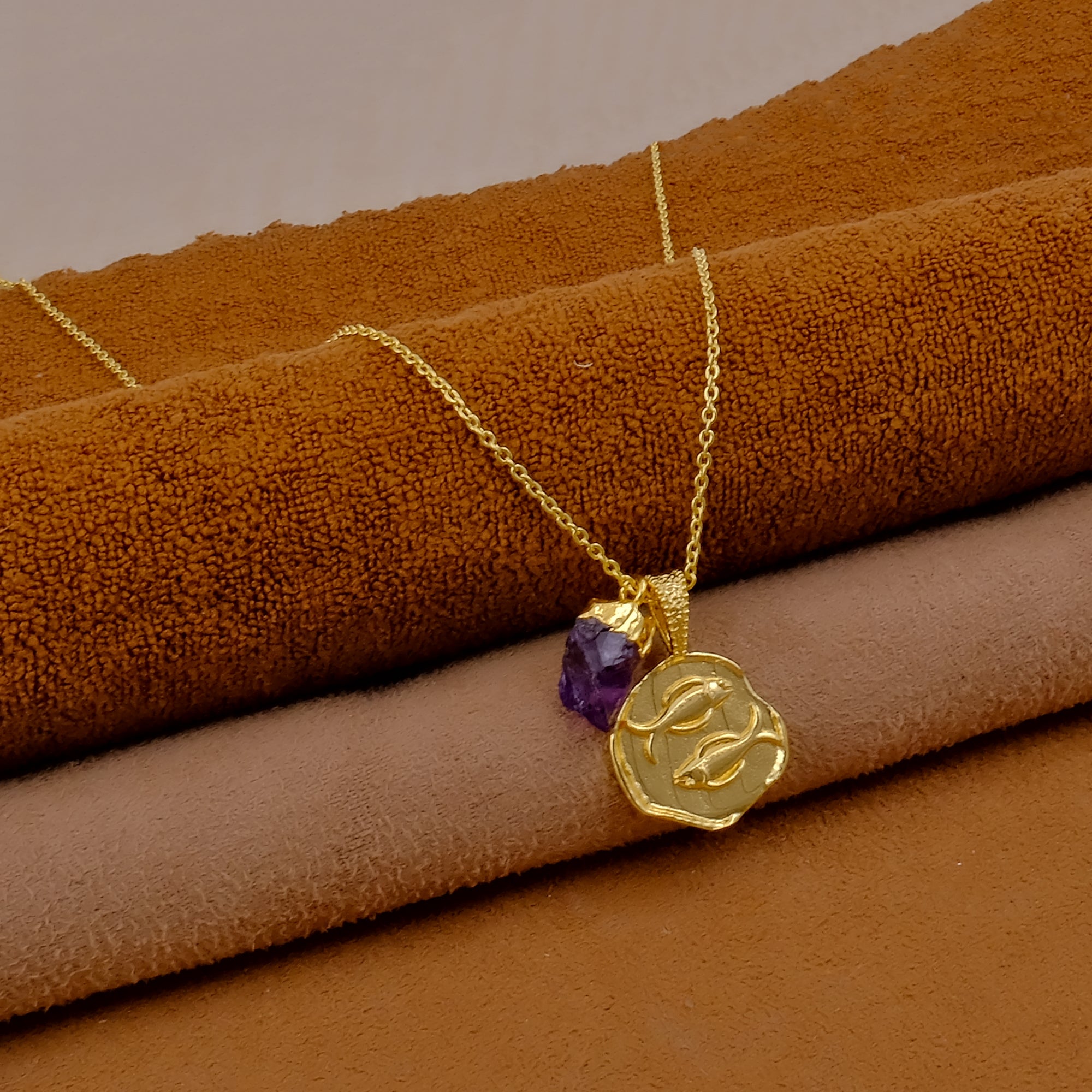 Ruby Gemstone Necklace Zodiac Sign Necklace Gold Plated Chain Necklace Amethyst
