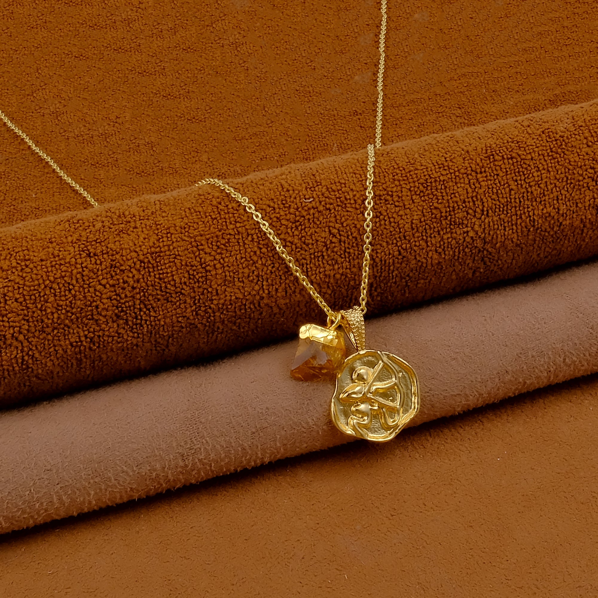 Ruby Gemstone Necklace Zodiac Sign Necklace Gold Plated Chain Necklace Citrine