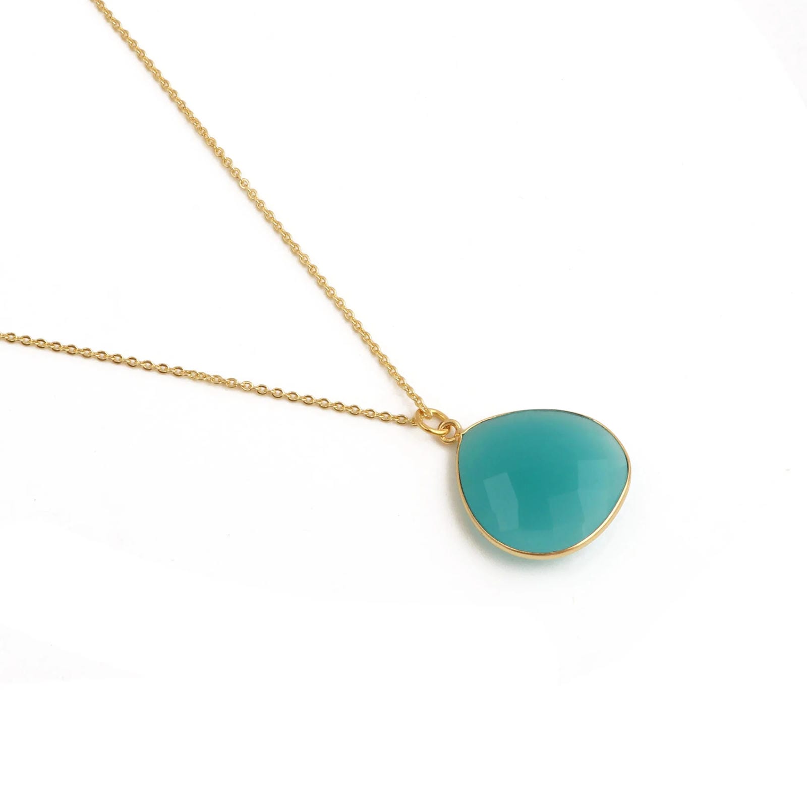 Black Onyx Pendant Necklace Teardrop Gemstone Gold Plated Chain Minimalist Necklace
