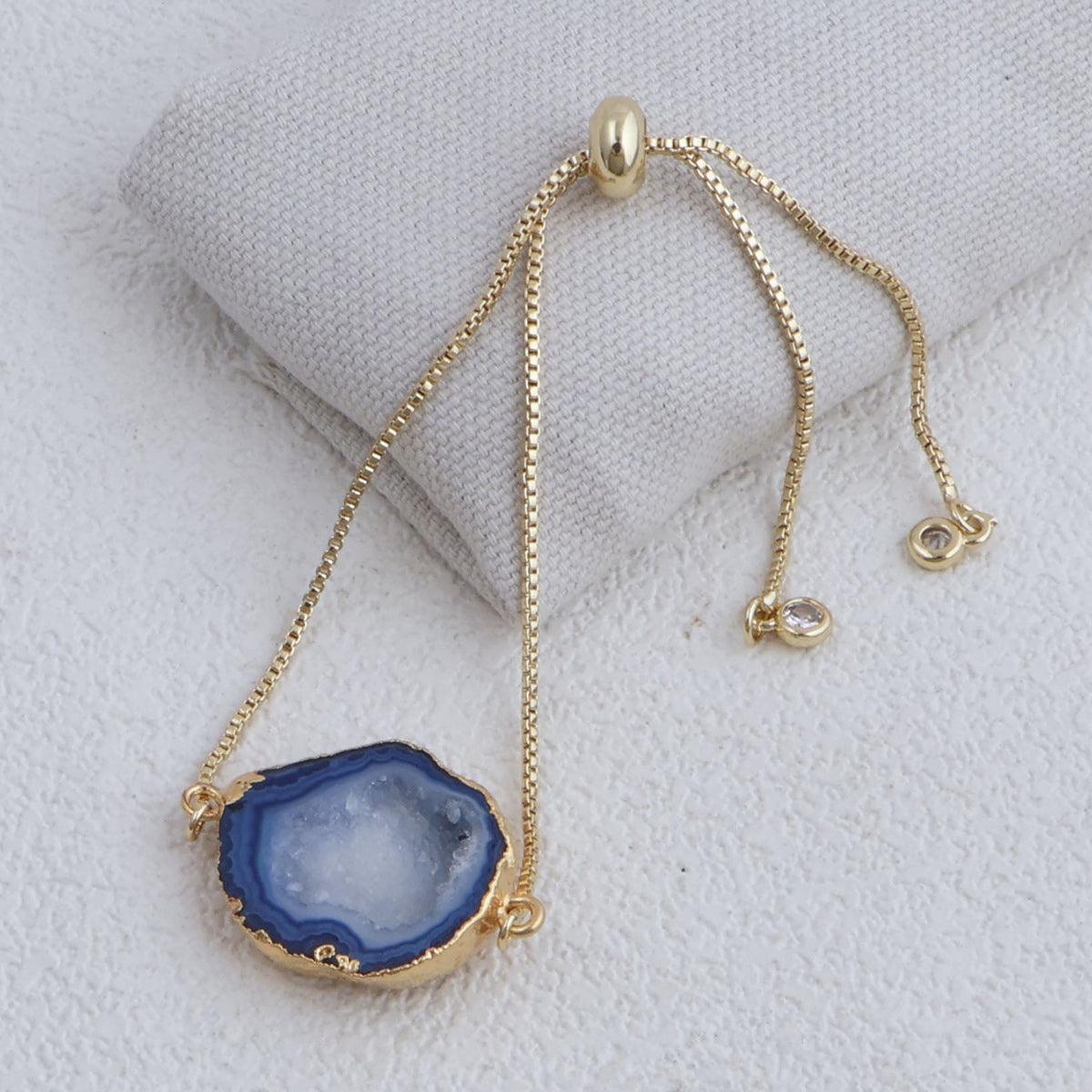 Gold Plated Adjustable Bracelet with Natural Blue Geode Gemstone 5370