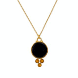 18K Gold Plated Black Onyx Necklace with Lemon Topaz Rounds 5384