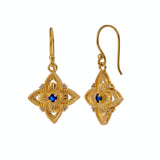 Natural Gemstone Red Garnet, Gold Plated Floral Filigree Dangle Earrings 5383