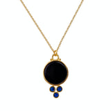 18K Gold Plated Black Onyx Necklace with Lemon Topaz Rounds 5384