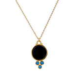Black Onyx Pendant Gold Plated Dainty Red Garnet Gemstone Charm Necklace 5384