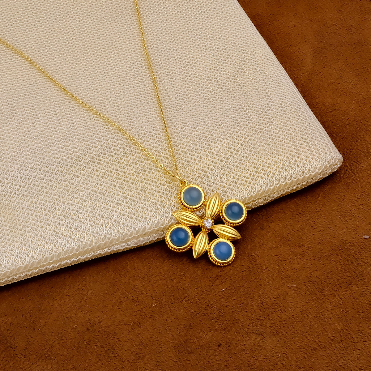 Natural Ink Blue Chalcedony Gold Plated Chain Necklace