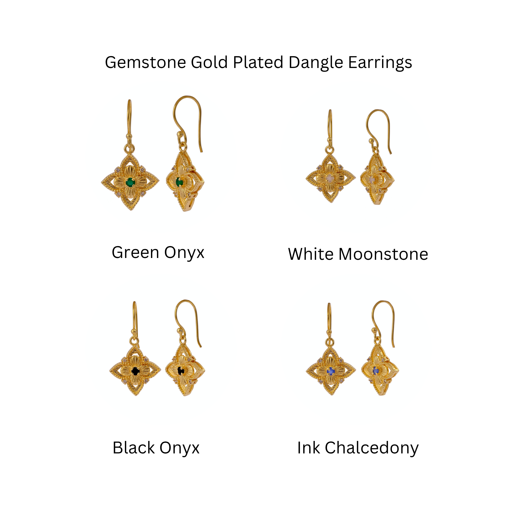 Green Onyx Gemstone Dangle Earrings, Floral Hook Earrings Minimalist Boho Jewelry 5383