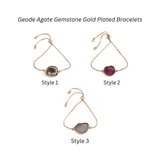 Natural Grey Geode Druzy Adjustable Chain Bracelet | Gold Box Chain Slider 5370