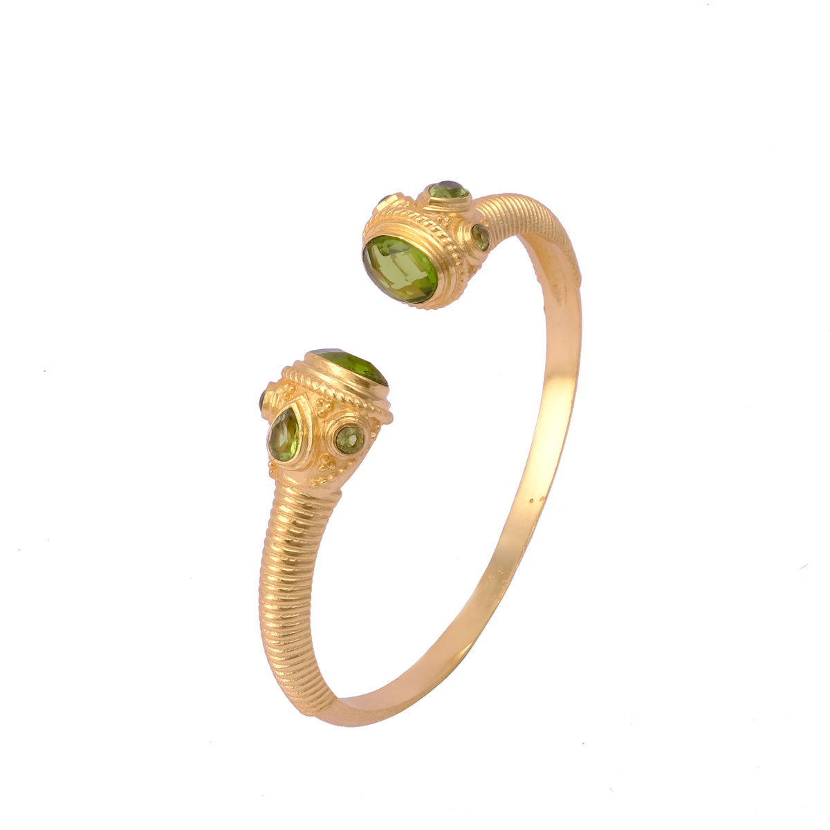 Peridot Gemstone Bangle Gold Plated Textured Open Cuff Bangle Handmade Statement Bangle