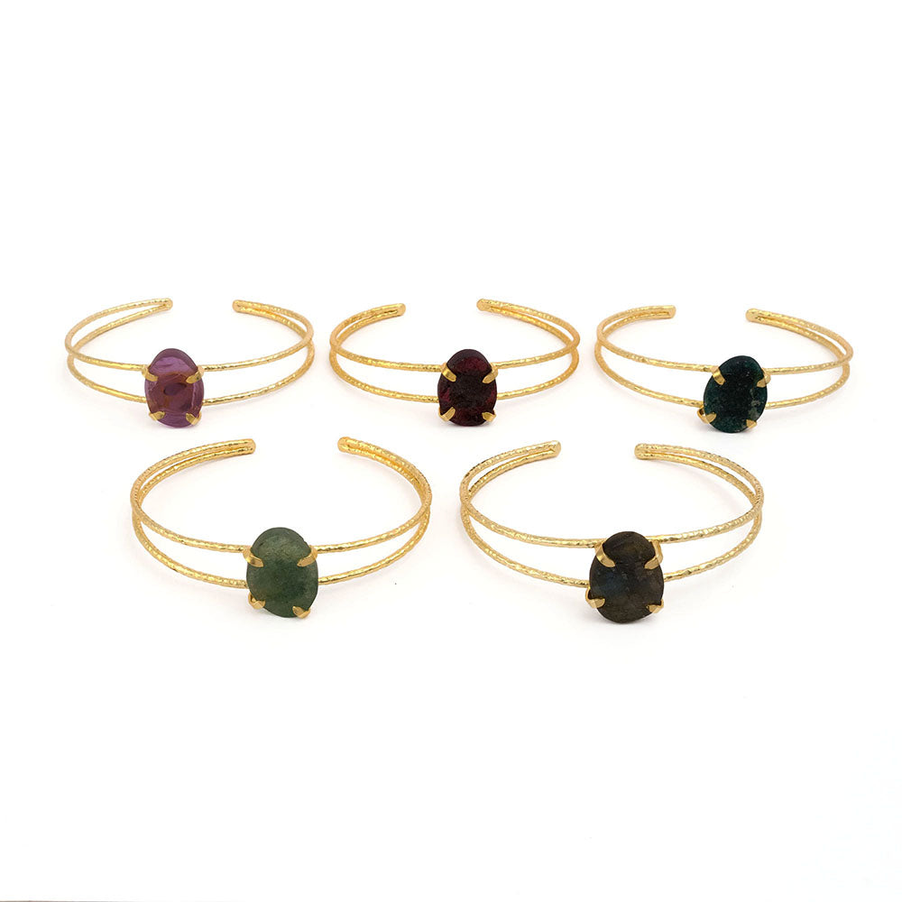 Natural Raw Gemstone Birthstone Prong set Healing Crystal Bangle Bracelet