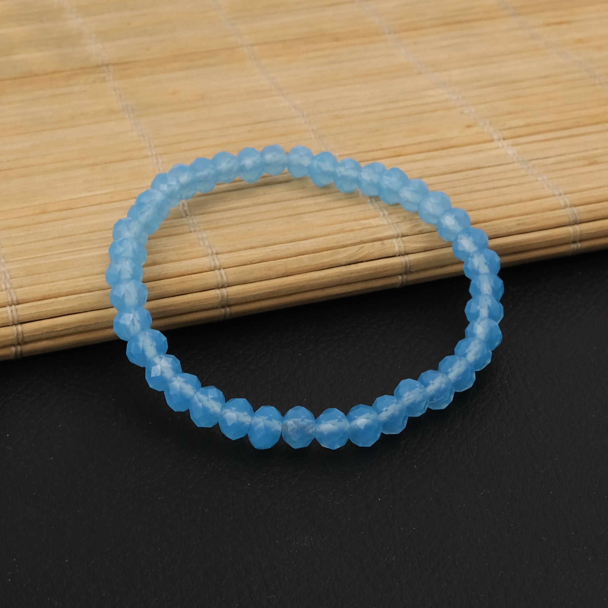 Sky Blue Quartz Gemstone Beads Bracelet, Handmade Stretchy, Roundel Stackable Personalized Gift, EJ-2097