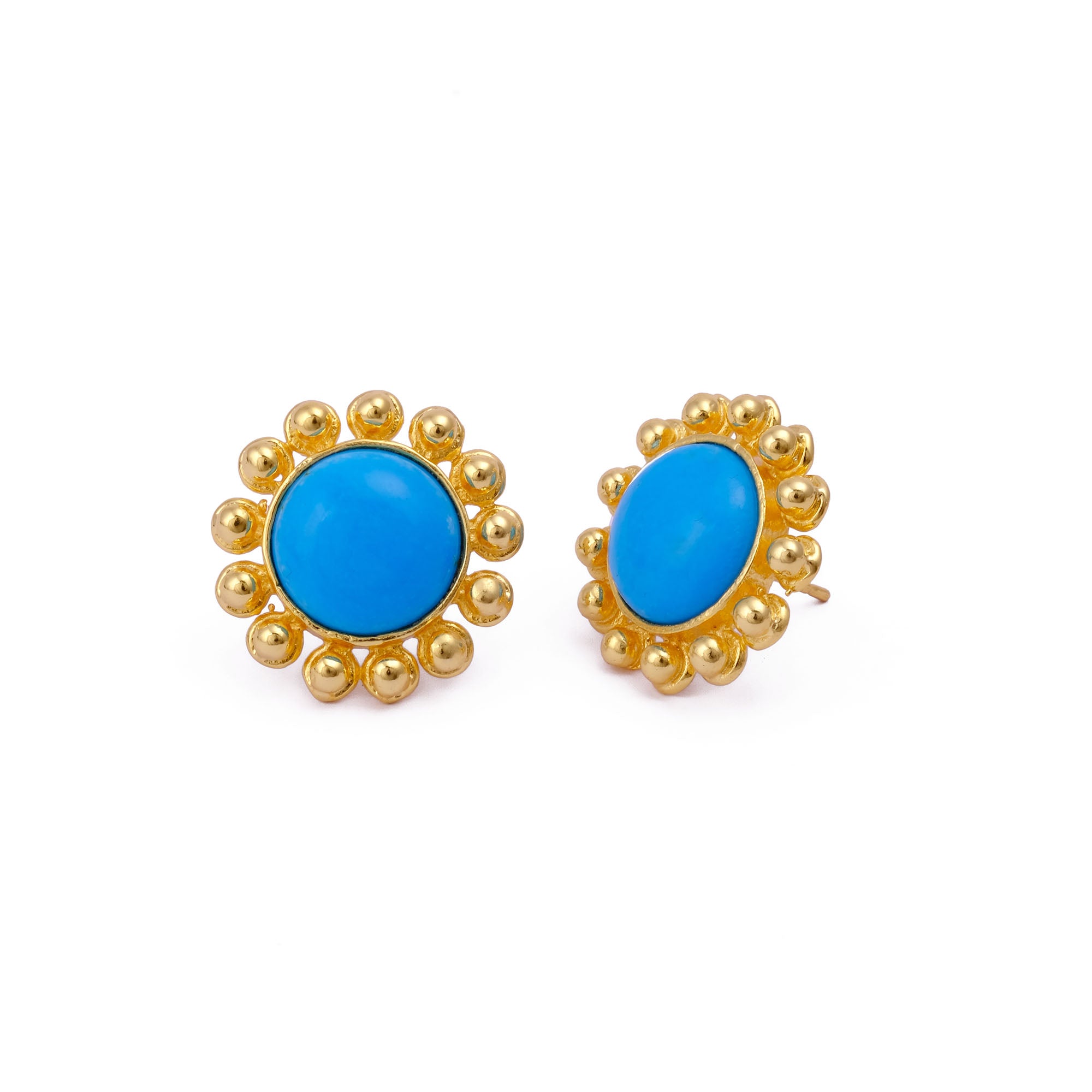Turquoise Gemstone Earring, Gold Plated Earring, Flower Design Earring
