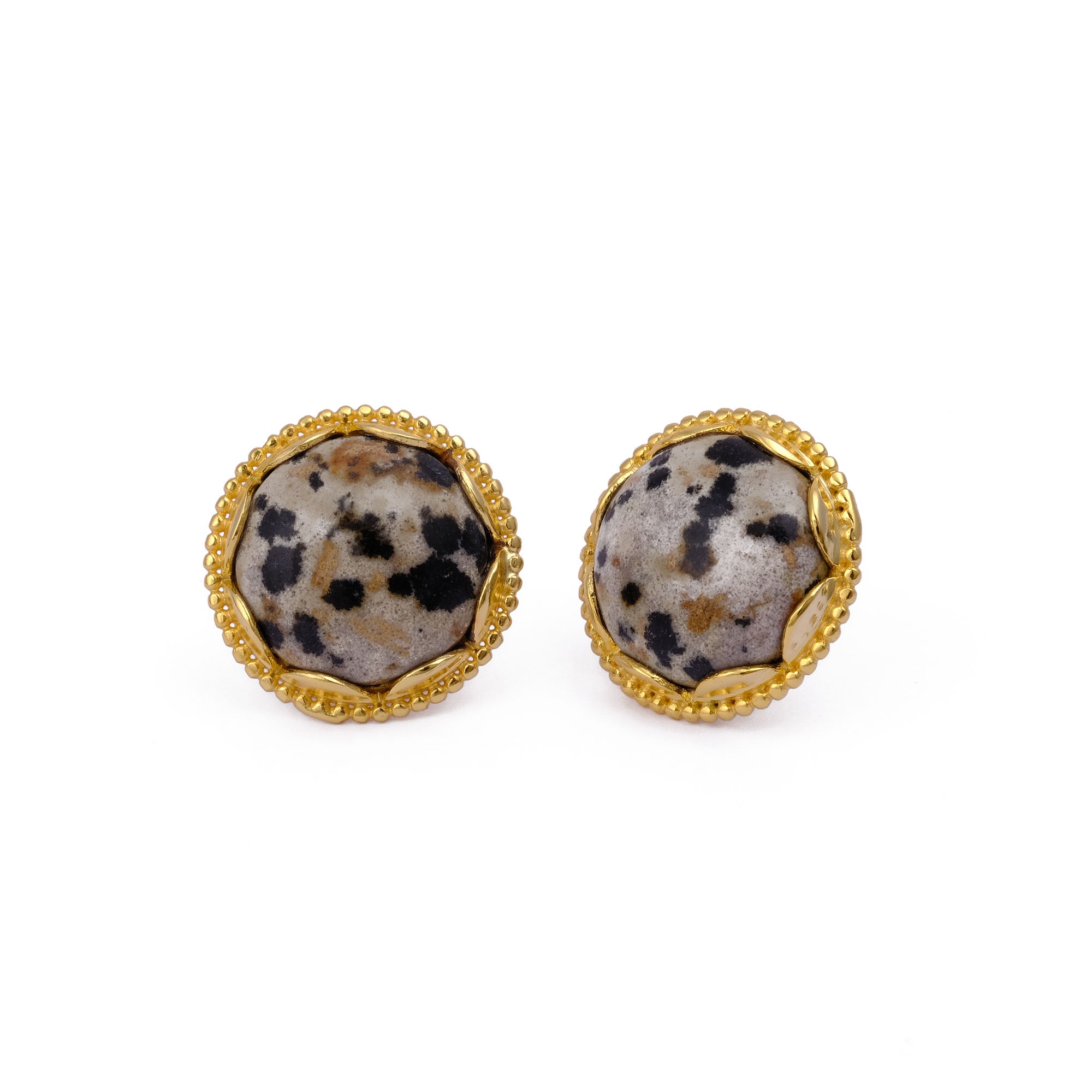 Amazonite Gemstone Studs Gold Plated Earrings Round Handmade Earrings