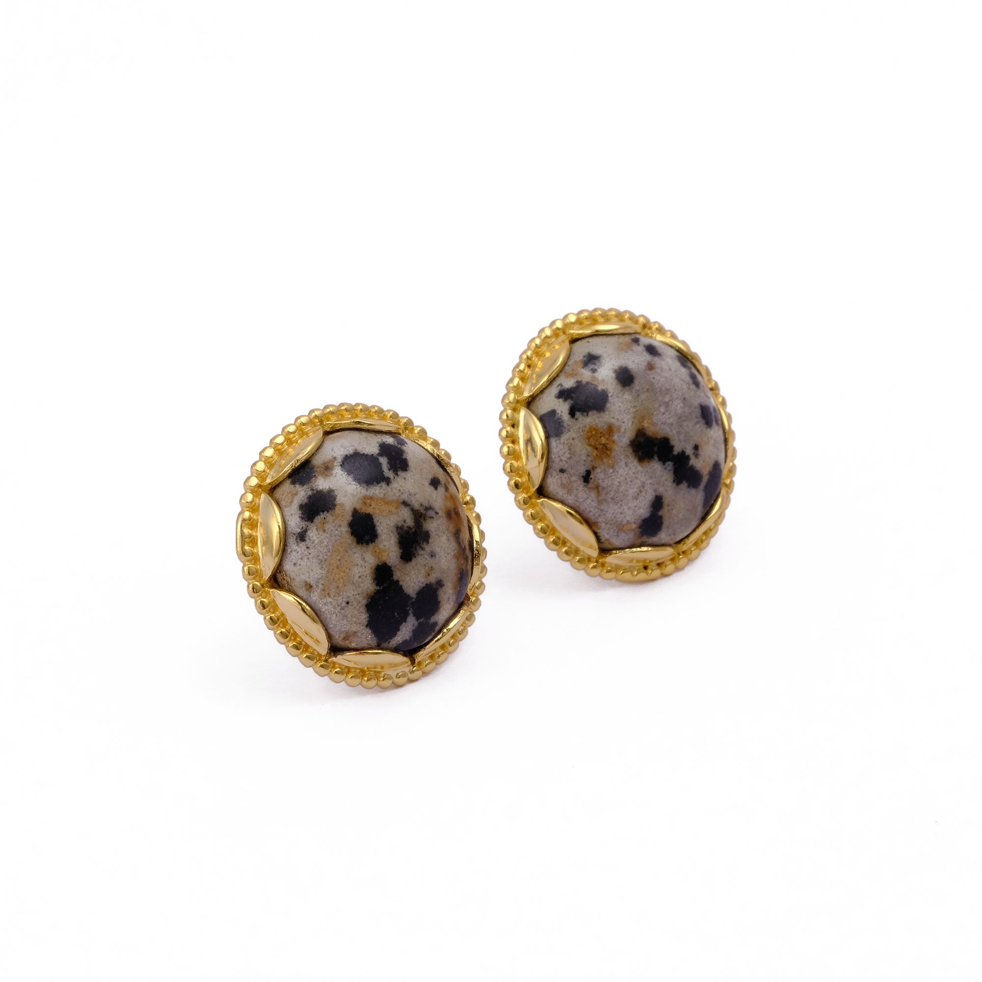 Amazonite Gemstone Studs Gold Plated Earrings Round Handmade Earrings