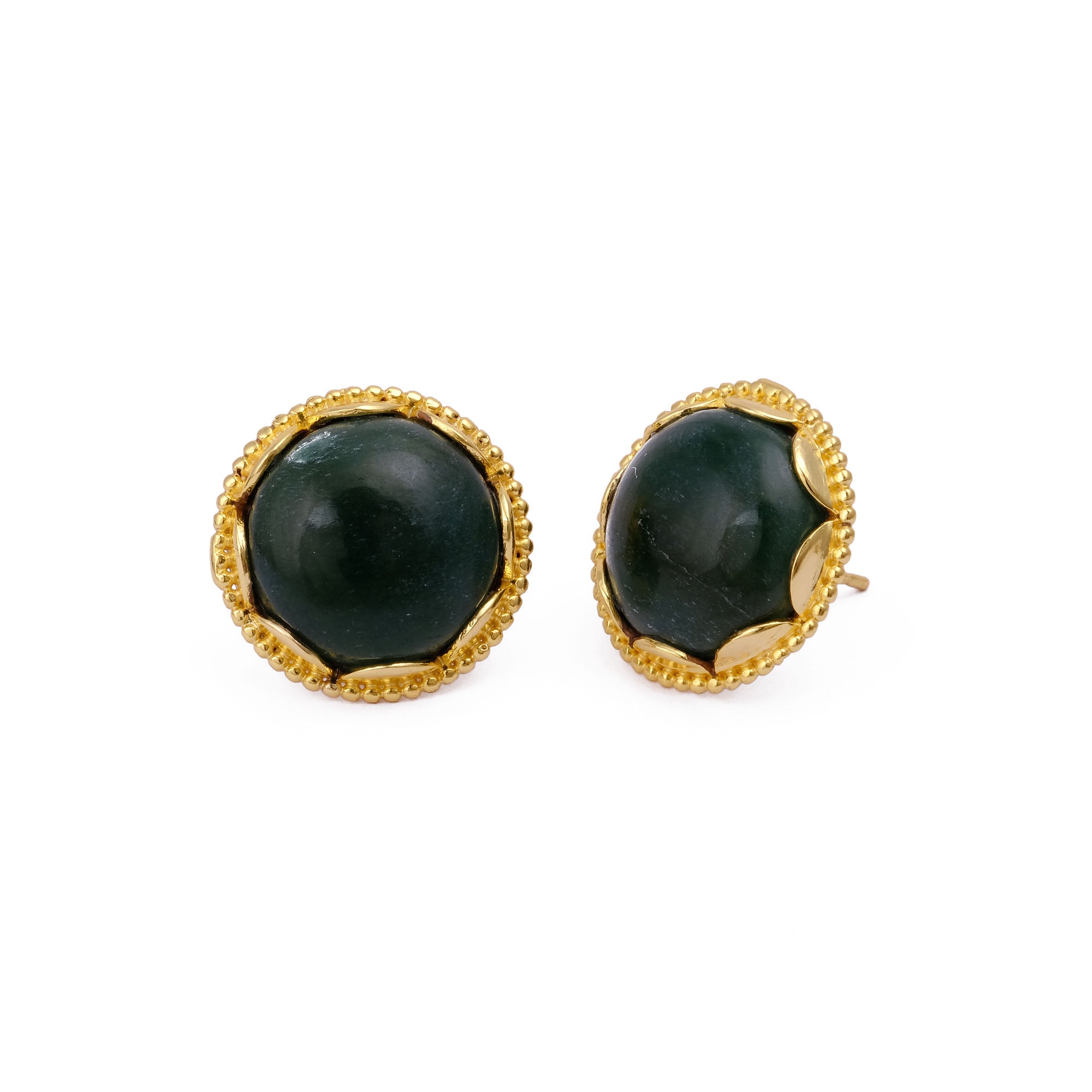 Amazonite Gemstone Studs Gold Plated Earrings Round Handmade Earrings