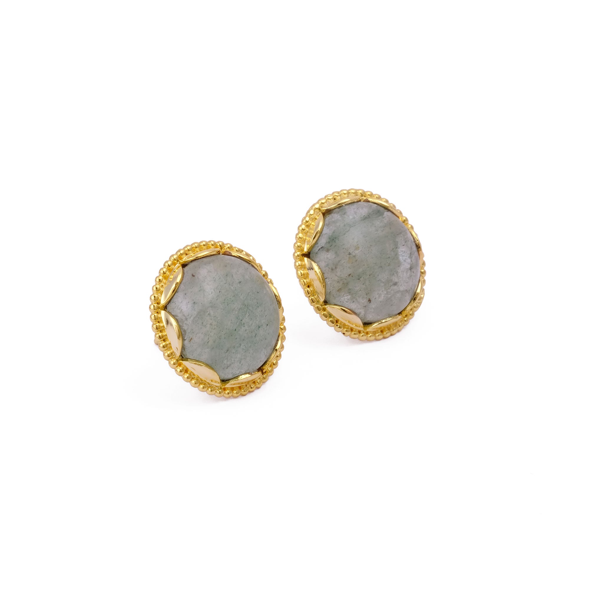Amazonite Gemstone Studs Gold Plated Earrings Round Handmade Earrings