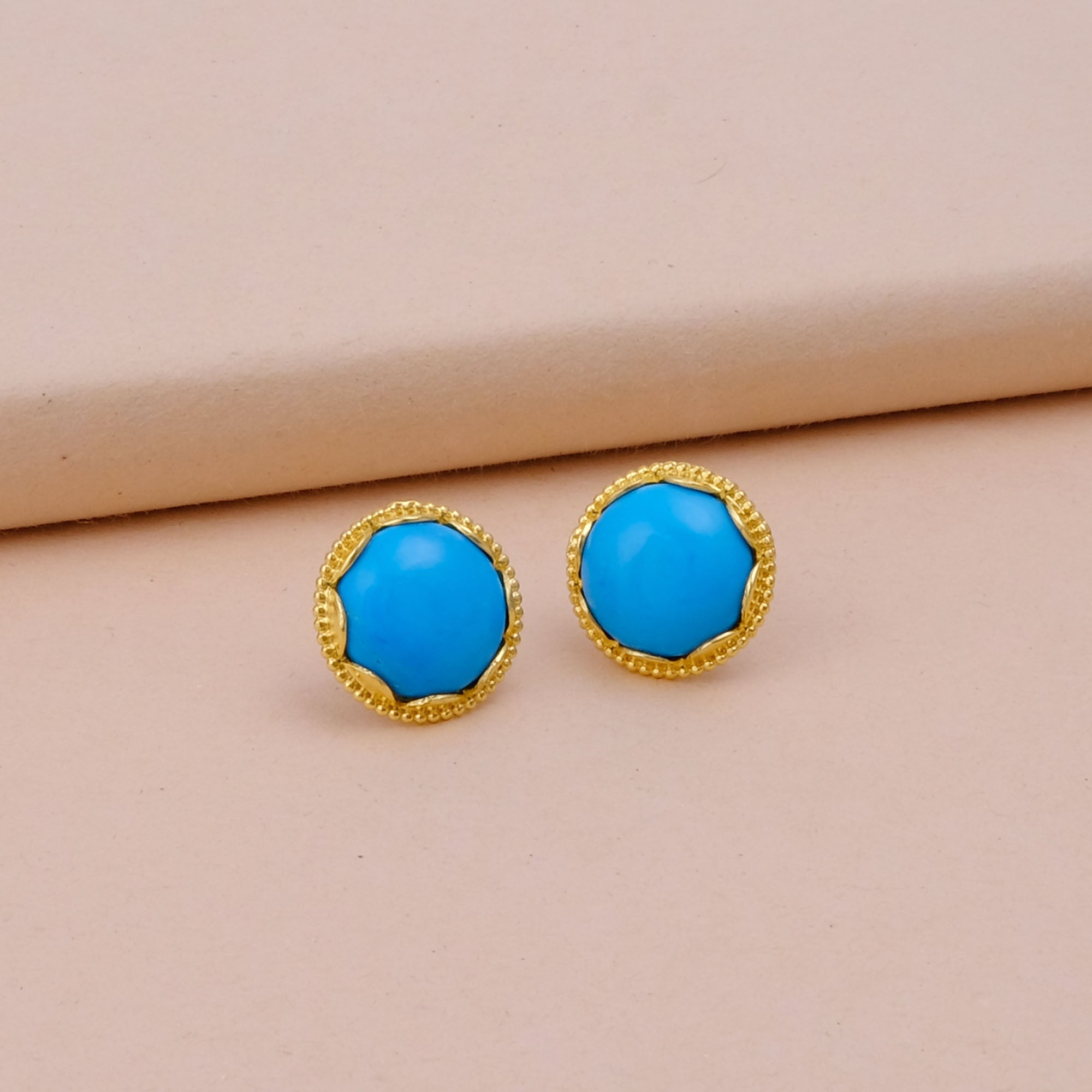 Amazonite Gemstone Studs Gold Plated Earrings Round Handmade Earrings