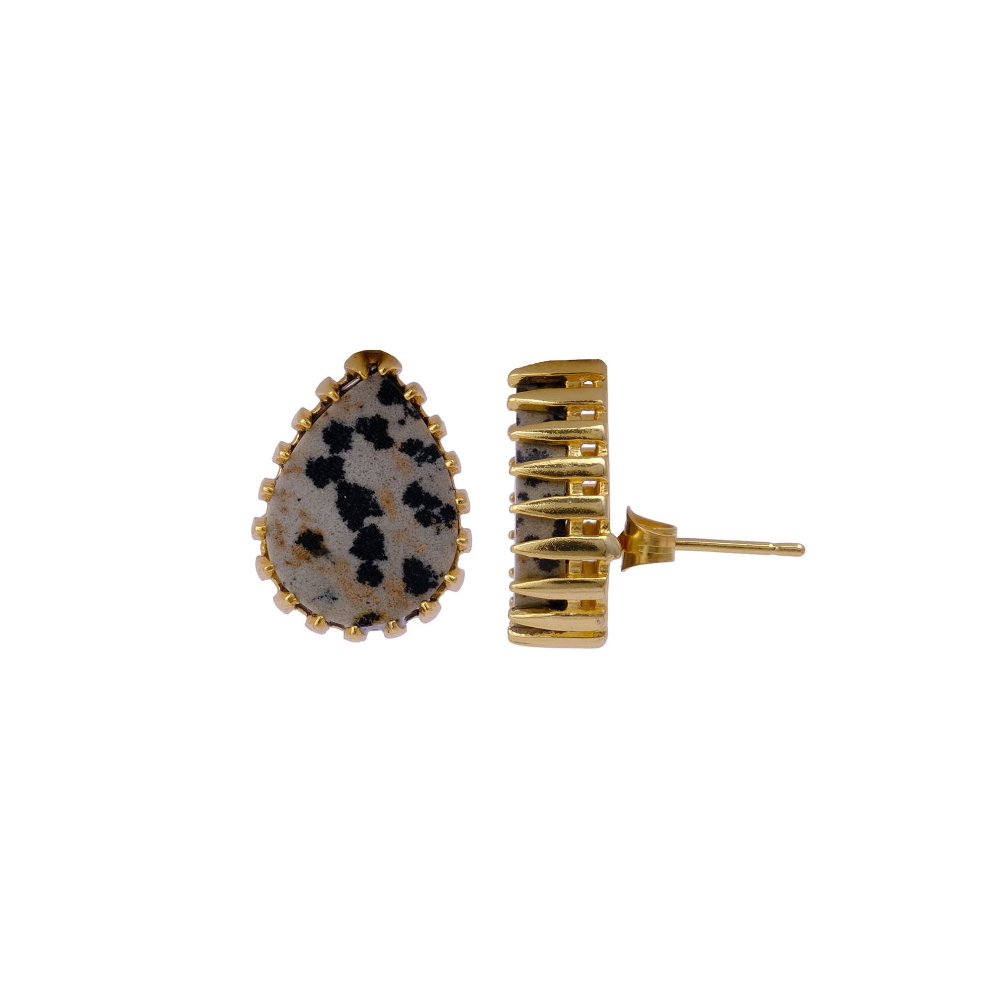 Dendrite Opal Stud Earring Gold Plated Prong Setting Gemstone Handmade Earring