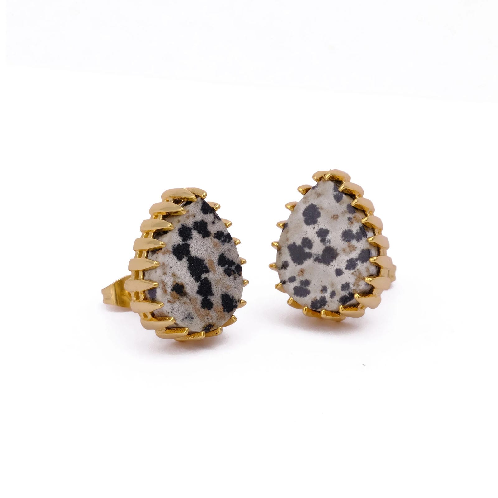 Dendrite Opal Stud Earring Gold Plated Prong Setting Gemstone Handmade Earring