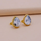 Dendrite Opal Stud Earring Gold Plated Prong Setting Gemstone Handmade Earring Dendrite Opal