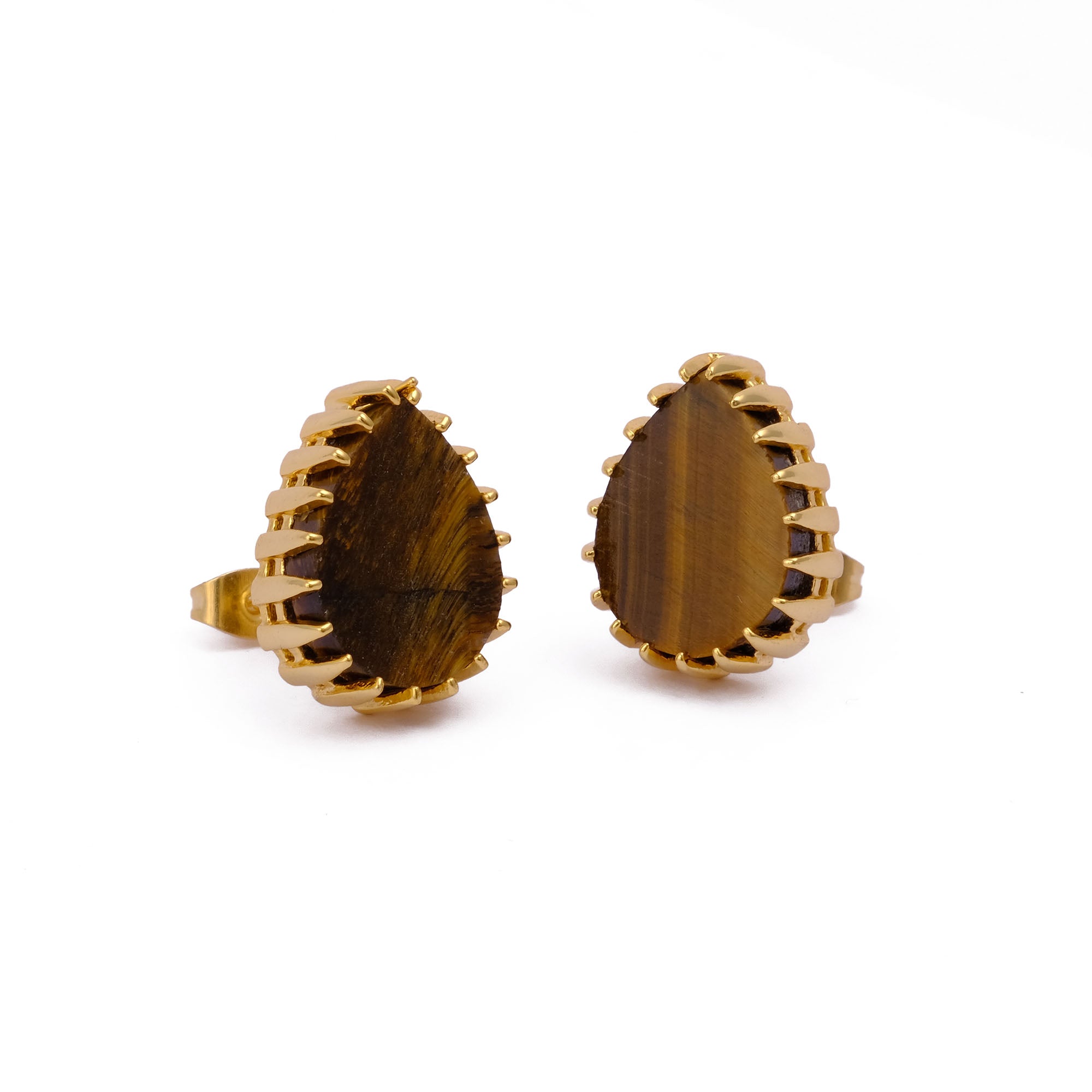Dendrite Opal Stud Earring Gold Plated Prong Setting Gemstone Handmade Earring
