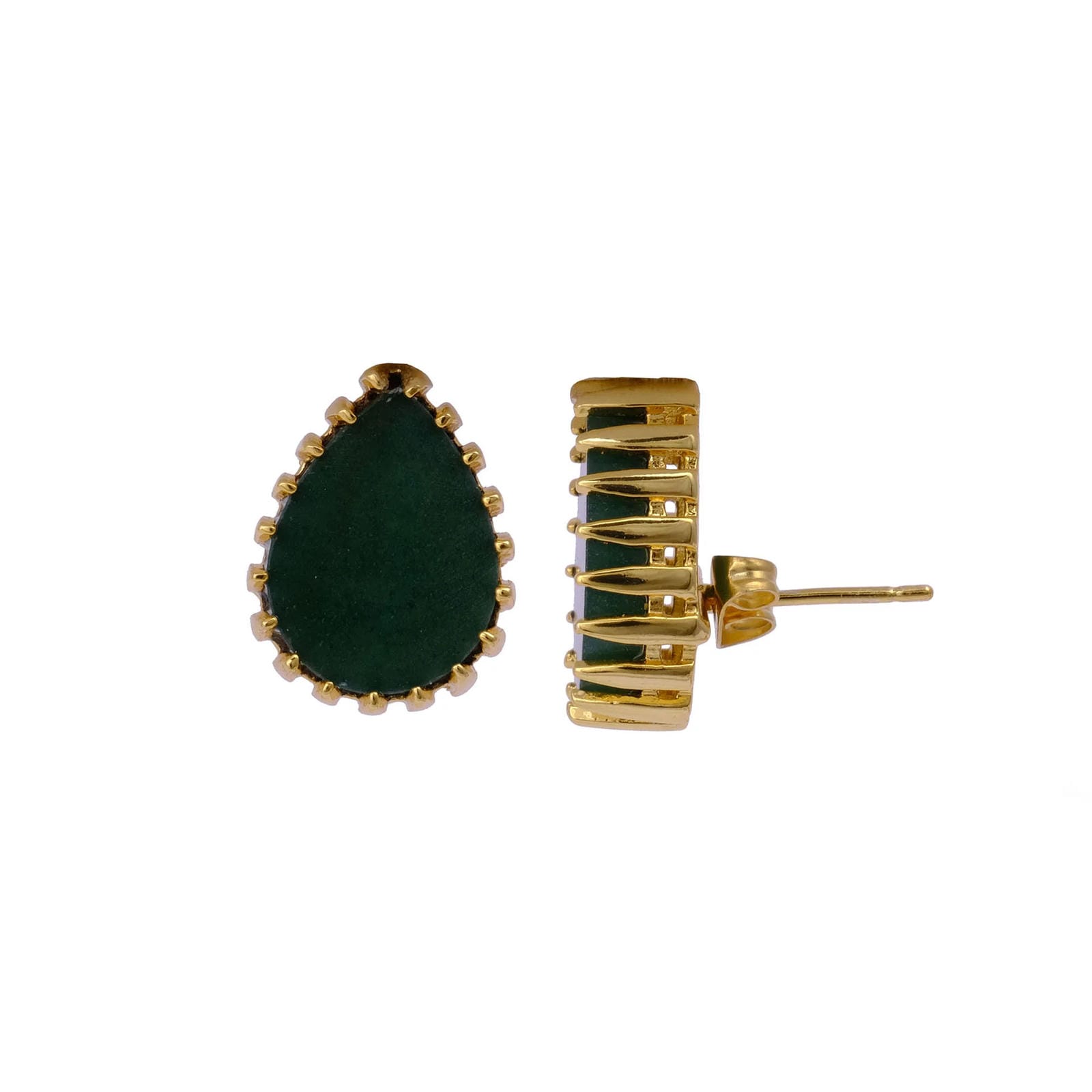 Dendrite Opal Stud Earring Gold Plated Prong Setting Gemstone Handmade Earring
