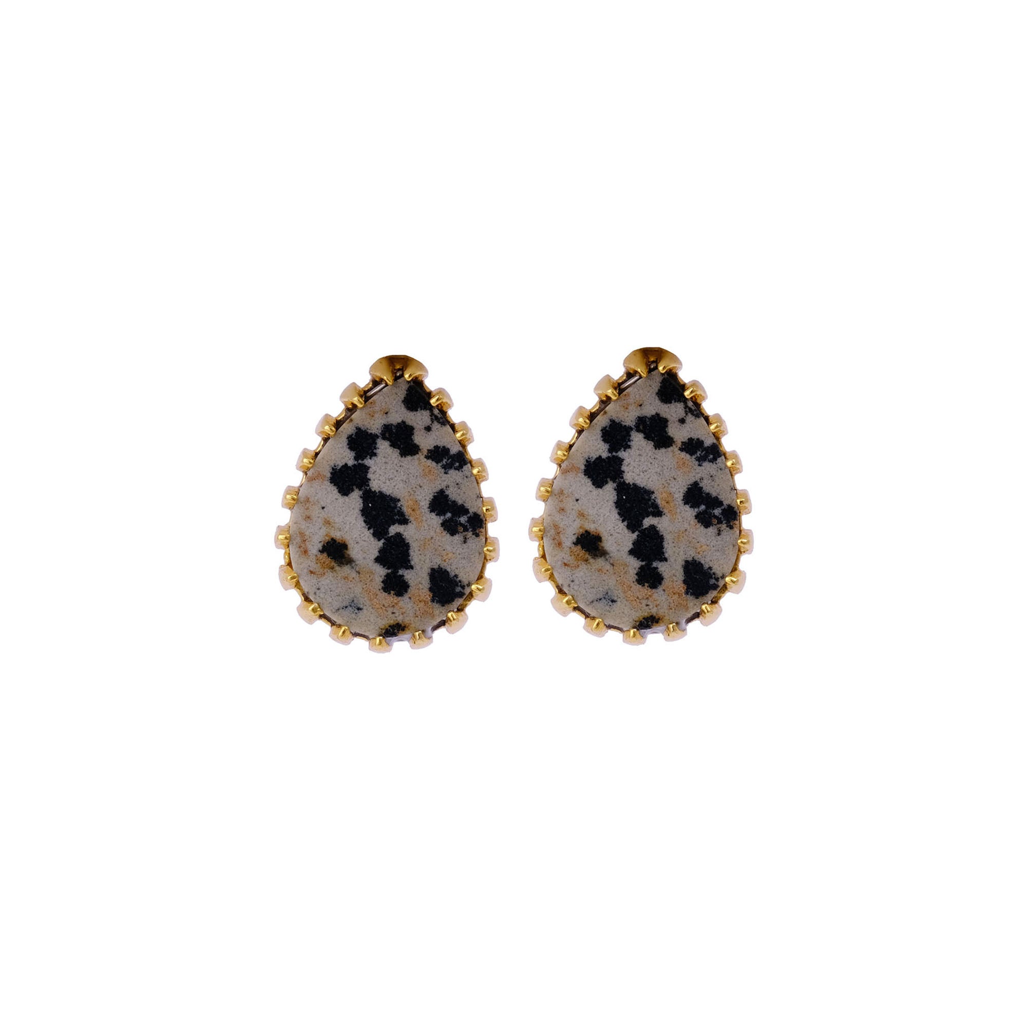 Dendrite Opal Stud Earring Gold Plated Prong Setting Gemstone Handmade Earring