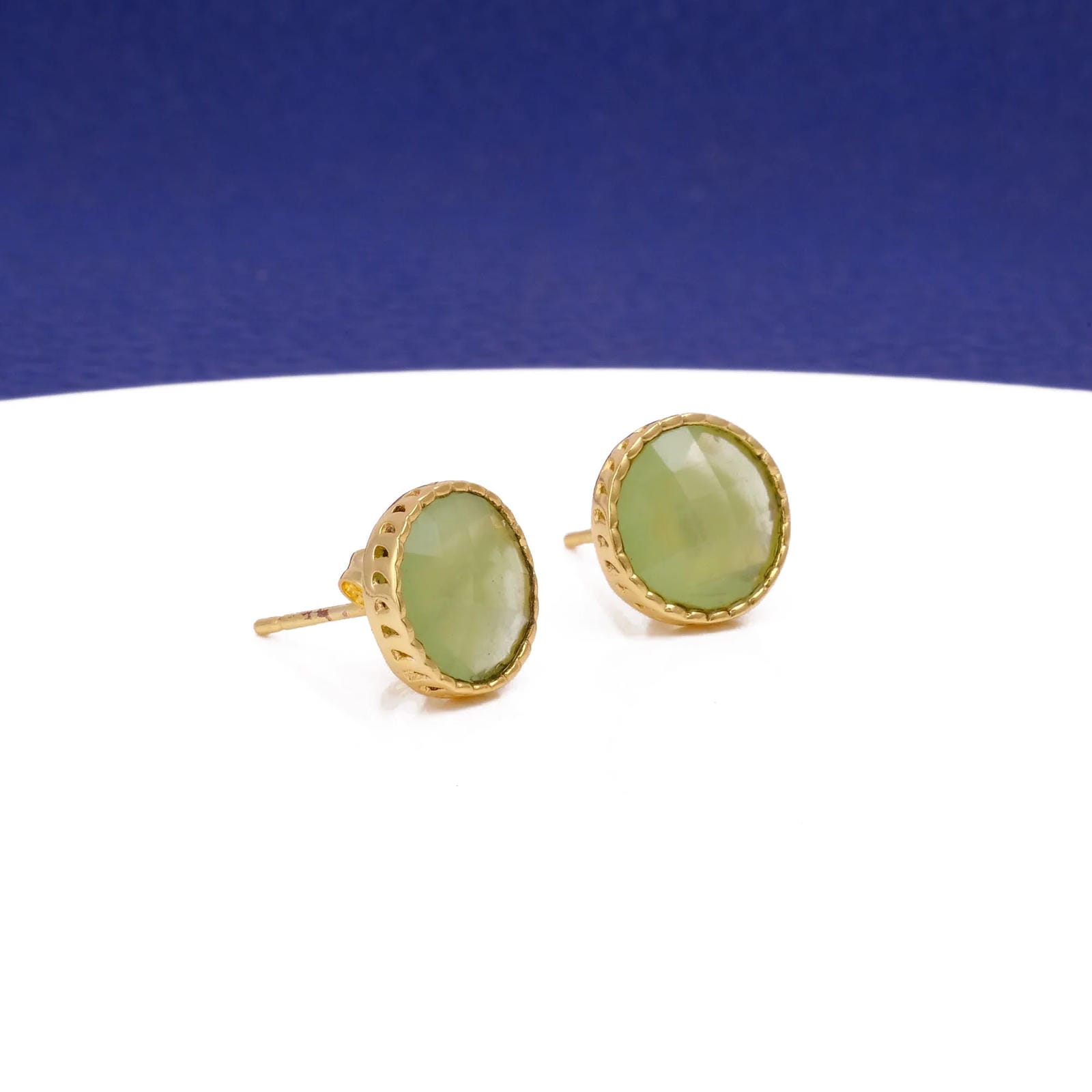 White Opalite Gemstone Earrings Studs, Round Shape Faceted Cut, Gemstone Studs Earrings