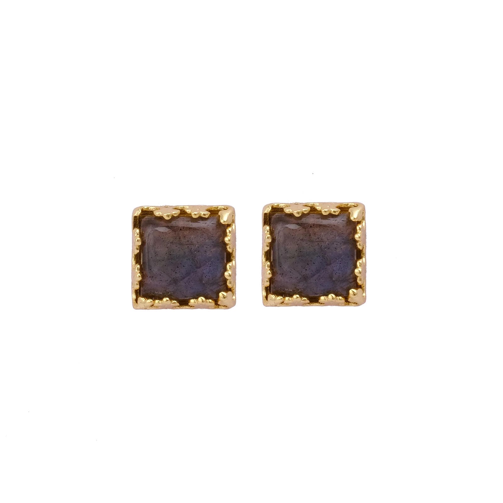 Labradorite Gemstone Earrings Stud, Square Shape Stud Earring, Gold Plated Stud Earring C